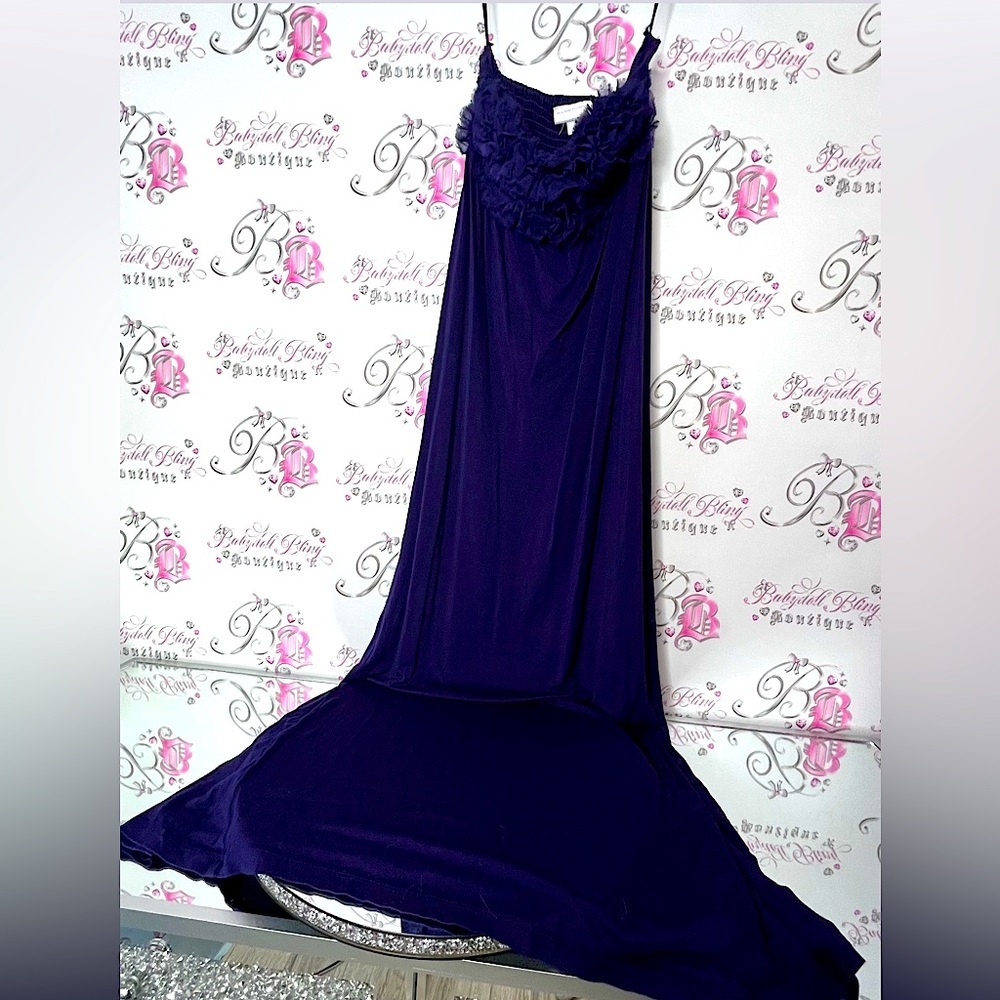 New York and company dress strapless royal Purple Ruffled floral stretchy soft
